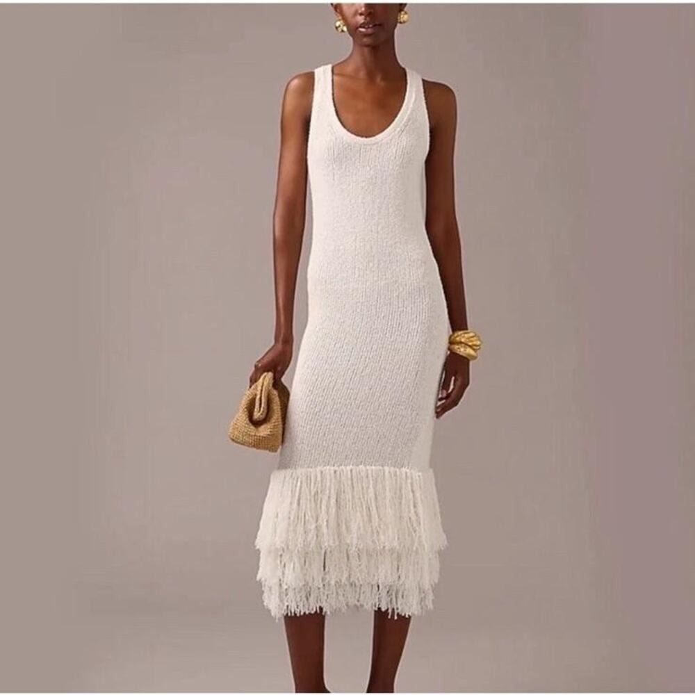 J.Crew Maxi Fringe Sweater knit Dress BY934 Size S - Picture 2 of 9